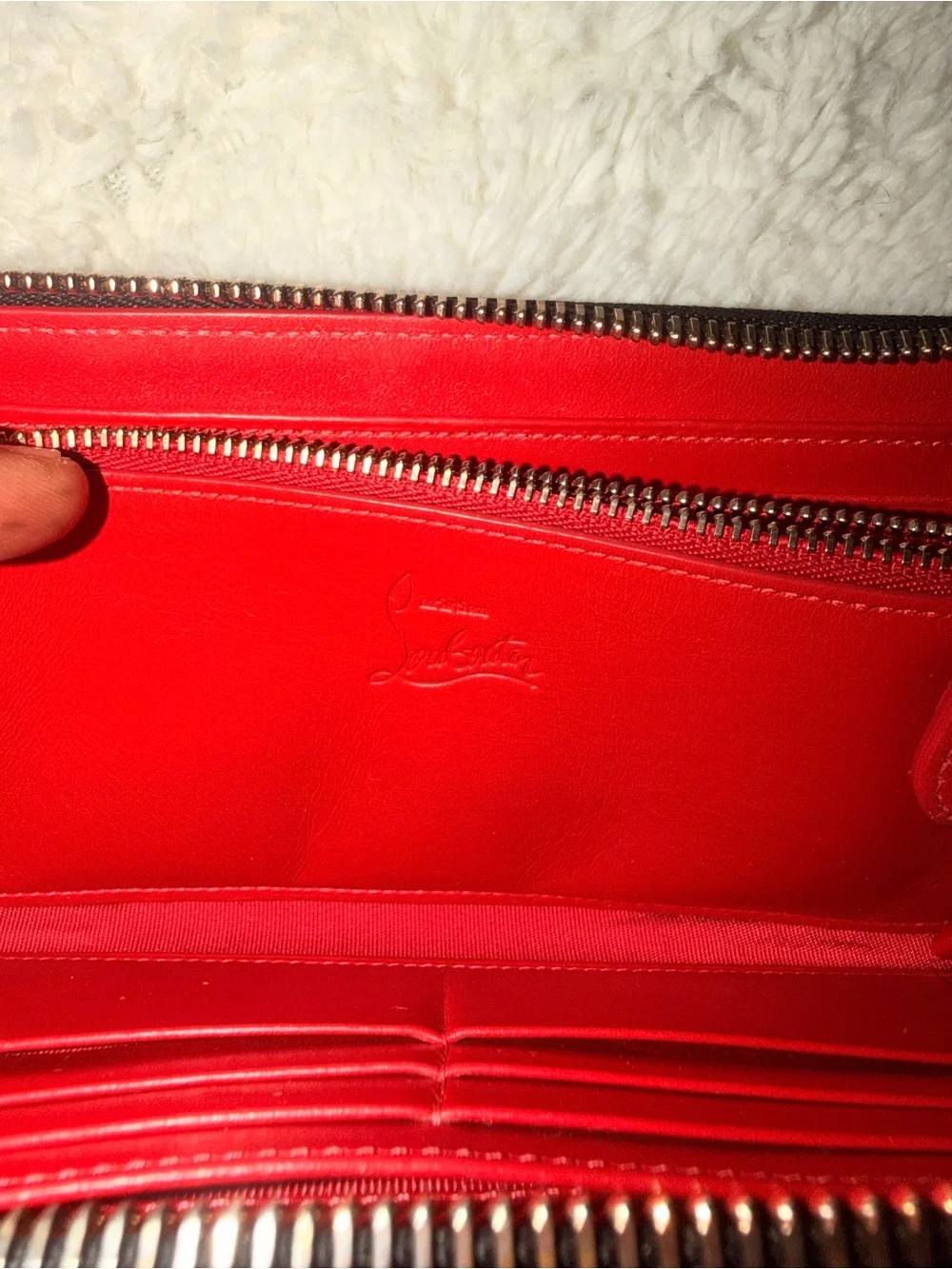 Christian Louboutin Black Zip-Around Wallet with Red, Blue & White Studs